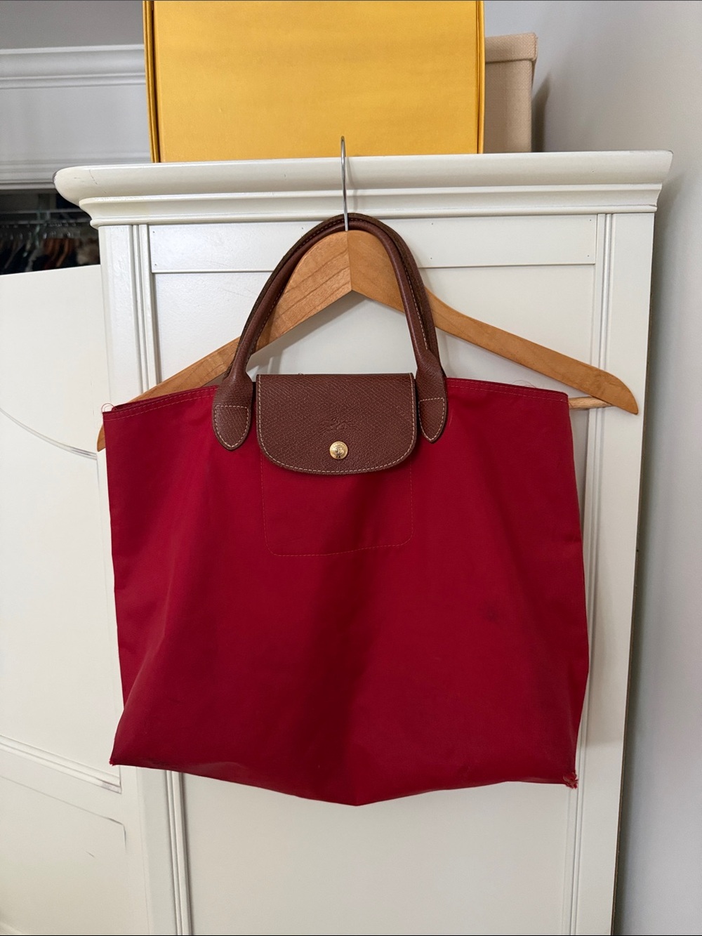 Longchamp Leather-Trimmed Red Tote Bag